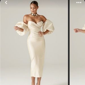 TIFFANY DUPIONI PUFF SLEEVE MAXI DRESS (BEIGE)